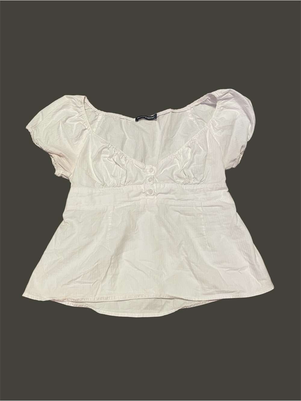White Brandy Melville Babydoll Puff Sleeve Peplum Top